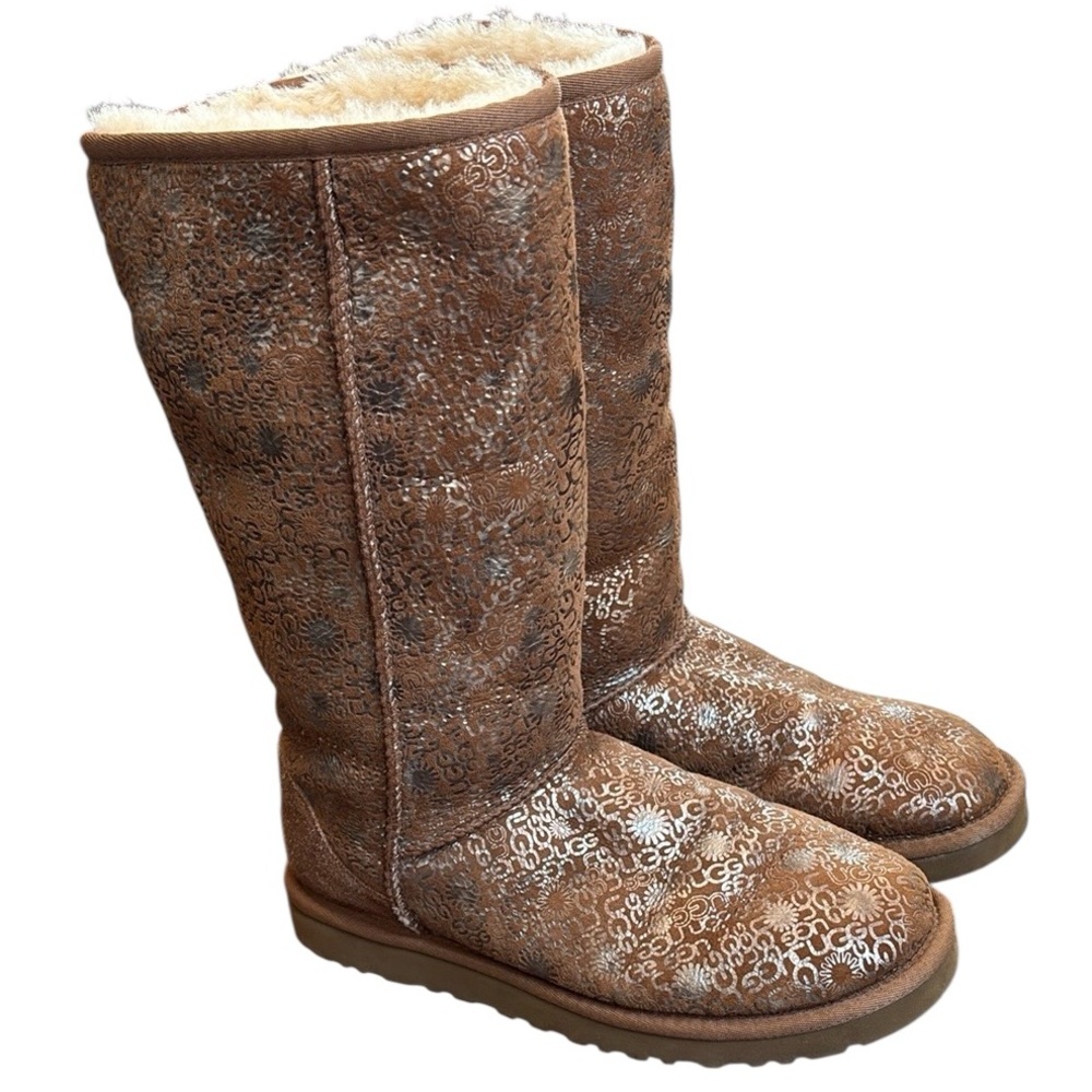 UGG Tall Metallic Brown Shearling-Lined Winter Boots